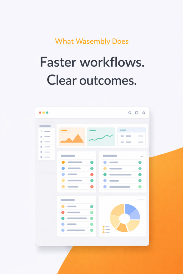 Clean hero visual showing a product dashboard and a short value statement